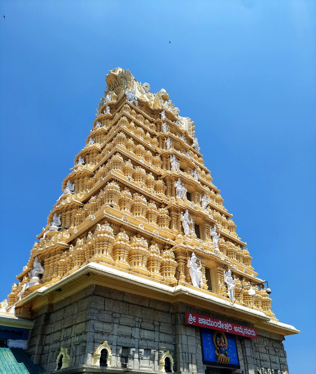 Chamundeshwari Temple, a prominent Hindu temple located on the top of Chamundi Hills about 13 km from the palace city of Mysuru, India. The Chamundeshwari Temple is considered as one among the 18 Shakti Peethas. #letsgoeverywhere #travel #wanderlust #lovetotravel #nature #temple