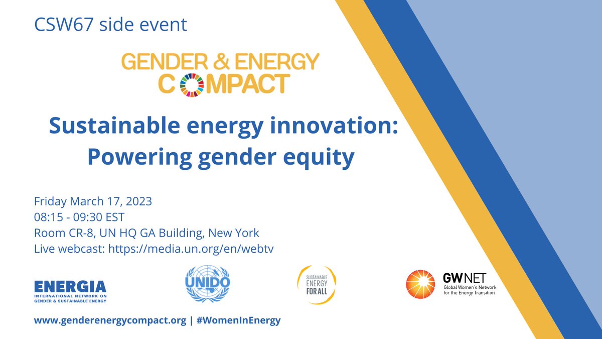EACREEE4EA's tweet photo. RT gnsec_net: RT @UNIDO: Join us, #GenderEnergyCompact #UNIDO, #ENERGIA #GWNET &amp; @SEforALLorg at #CSW67 to discuss the leading role of women in #energytechnology 
🗓️ March 17, 2023
⌛️08:15 EDS |13:15 - 14:30 CET
📍Room CR-8, UN HQ, NY
🔴📽️ … https://t.co/9xZQOMF6A0