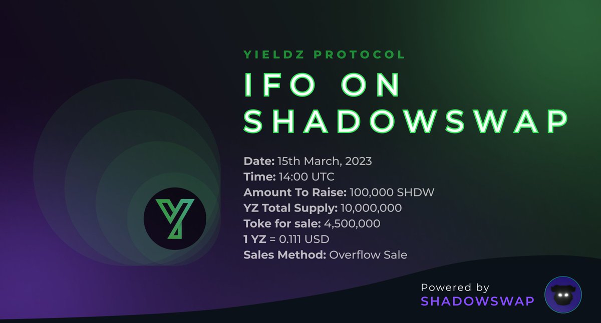 Shadowswap_xyz's tweet photo. 😈Shadows, Excited to announce our 2nd IFO @Yieldz_protocol 😈🧪🚀, with the IFO Details below. Stay Tuned For More Information's. #CoreDAO #ShadowSwap https://t.co/uD8sqFP0EJ