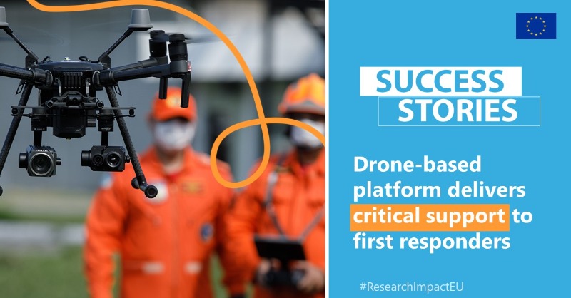 HorizonEU's tweet photo. During a life-threatening disaster, rapid response is critical in limiting casualties &amp; providing first aid.

💡 The #EUfunded @ResponDrone project developed a 🆕 drone-based technology that provides first responders with valuable information in real time.

👇

#ResearchImpactEU