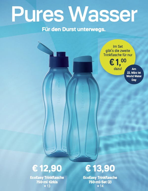 Werbung -
Sei nachhaltig und spare mit den EcoEasy Trinkflaschen PET-Einwegflaschen. Die EcoEasy Trinkflasche gibt es für €12,90 oder im Set für €13,90. Damit kostet die zweite EcoEasy Trinkflasche nur € 1,00!

go.tupperware.de/5374cf

#tupperware #party #küche #werbung