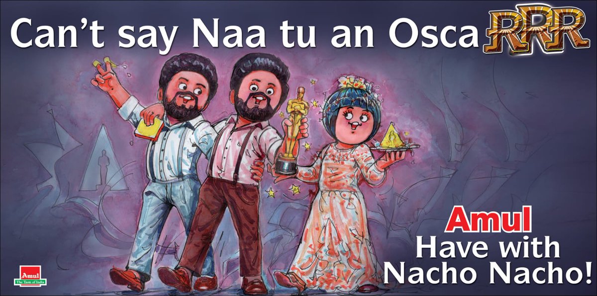 Amul_Coop's tweet photo. #Amul Topical: Naatu Naatu wins Best Original Song at the Oscars! https://t.co/9D9hkU4cnR