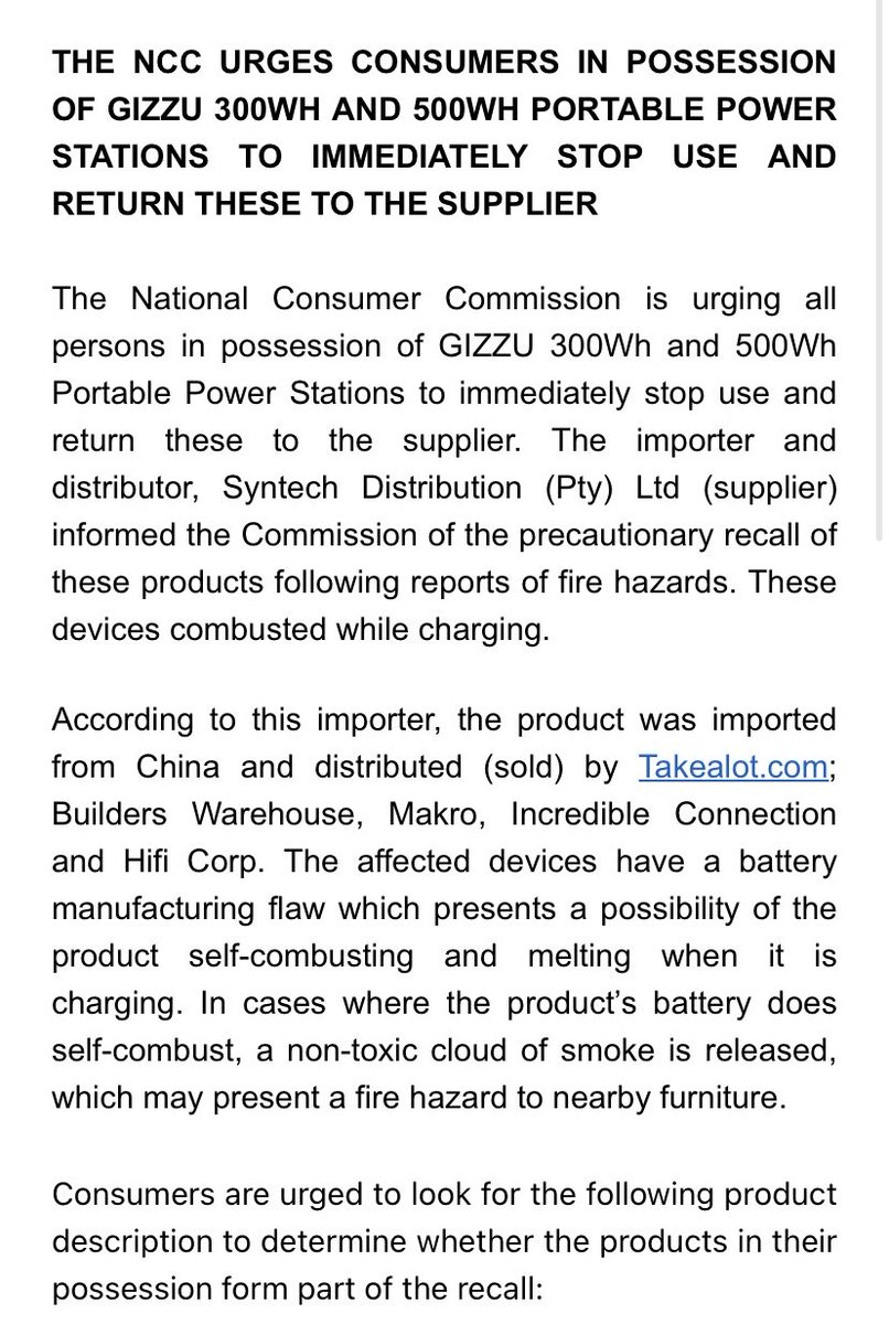 wendyknowler's tweet photo. JUST IN: Recall of widely sold GIZZU 300Wh &amp; 500Wh portable power stations due to battery fire risk.
STOP USE IMMEDIATELY.
See👇 for more details https://t.co/Z7uGo8UFxU