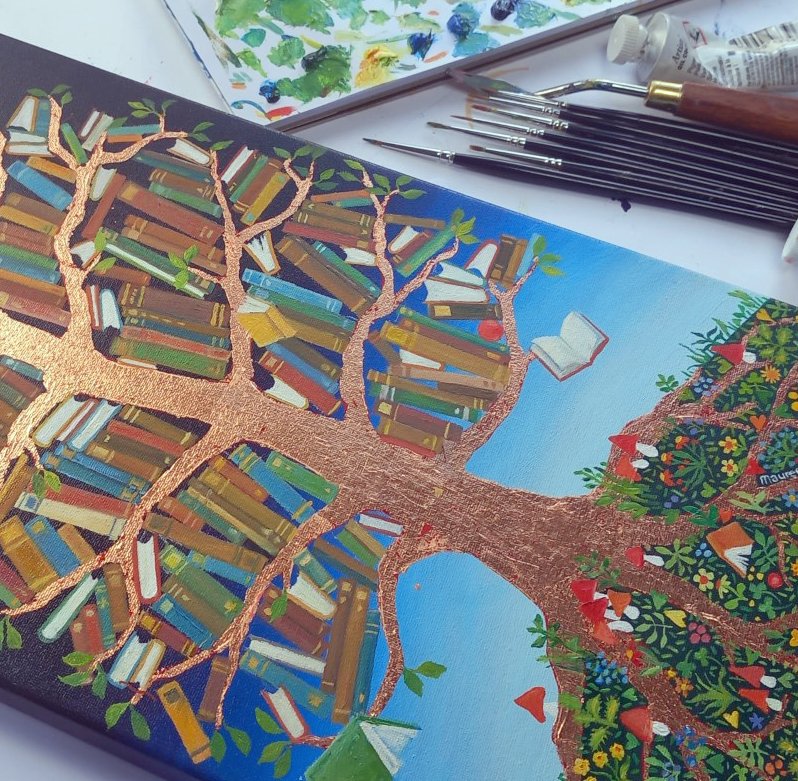 MaureenMace's tweet image. Not quite finished but thought I would report progress.
Thank you for all title suggestions. 'Tree of Knowledge' is ideal but I have used that before. Two new title suggestions are 'Books Shelved' and 'Book Leaves'. Like them or not?
#booktree #Treeofknowledge #bookshelf #wip