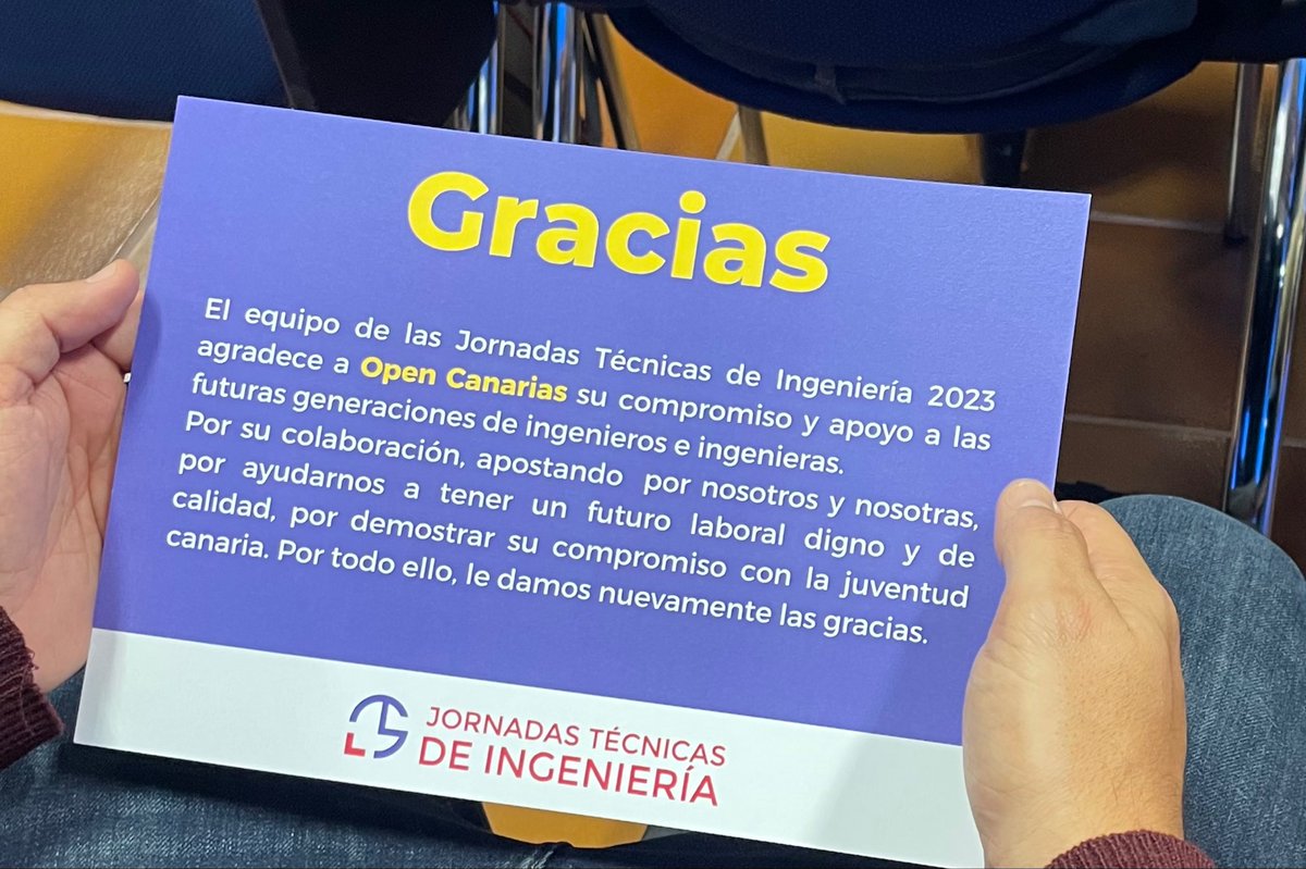 OpenCanarias's tweet photo. Open Canarias ha sido reconocida como empresa que apuesta por el futuro de los estudiantes y que colabora con la universidad en las @jtiesit.🙌
¡Muchas gracias a la ESIT de la @ULL por este reconocimiento!❤️
#jti2023 #LasIngenieriasQueRevolucionan https://t.co/tuPX5nBiVf