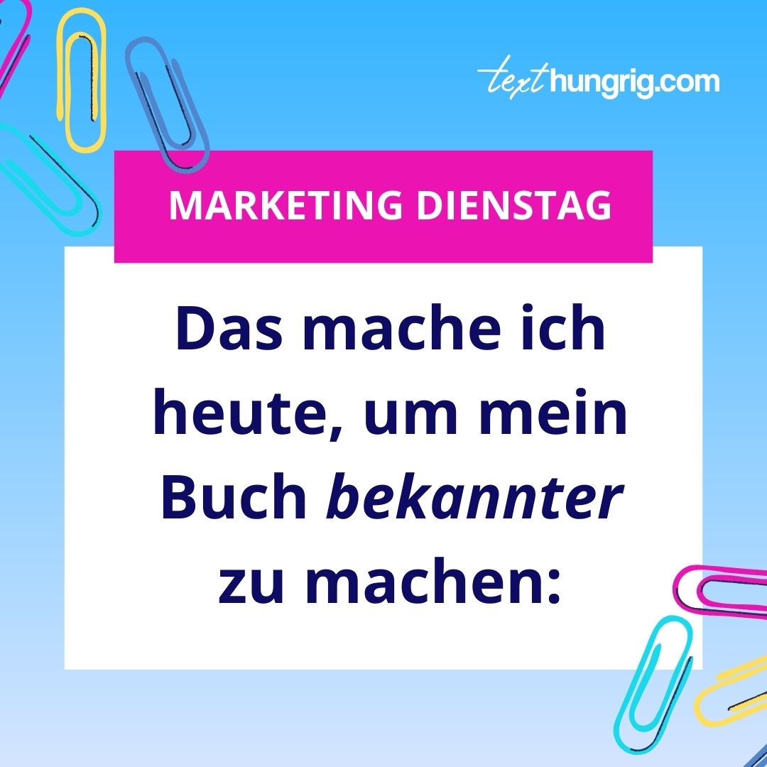 Schreibt doch mal in die Kommentare, was ihr heute oder diese Woche fürs Bekanntmachen eurer Romane und Sachbücher macht. Vielleicht motiviert es andere Autoren, auch etwas für ihre Bücher zu tun. :)

#buchvermarkten #buchverkaufen #ebookschreiben #buchschreiben #buchvermarktung