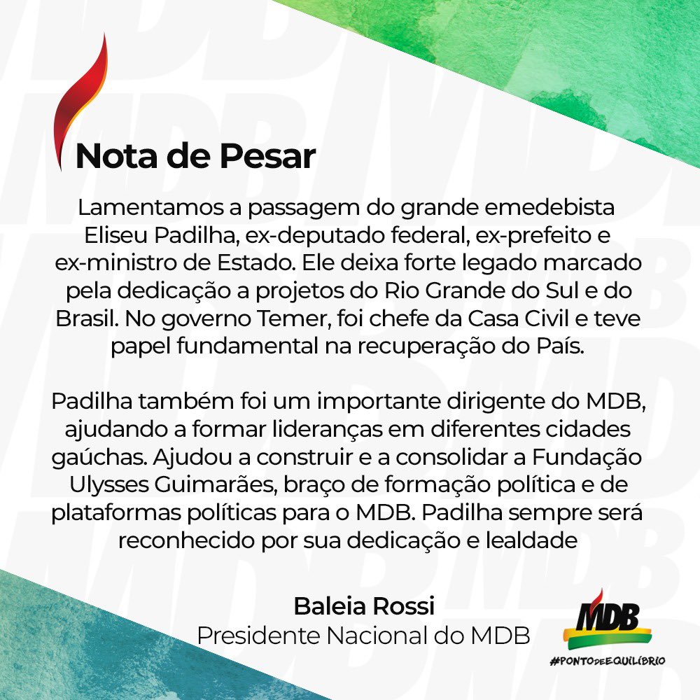 MDB_Nacional's tweet photo. NOTA OFICIAL https://t.co/eX2yulLqwl