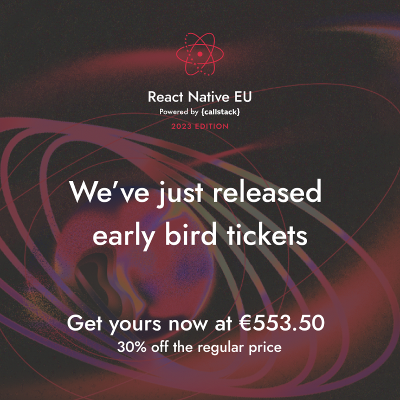 reactuniverse_'s tweet photo. Blind bird tickets are officially sold out 💸 Thank you for your trust!

If you haven’t booked your ticket, we’re releasing a limited batch of early bird tickets.

Get yours now 🎟 https://t.co/8ZDp2aQ5C7 

#ReactNativeConference #TechEvent #TechConference #ReactNative