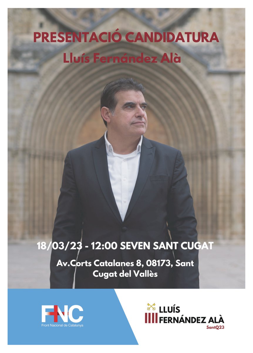 fncsantcugat's tweet photo. Aquest dissabte, dia 18, presentem la nostra candidatura!!
A partir de les 12h, al "Seven".
Adreça: Avinguda de les Corts Catalanes, 8. #SantCugat del Vallès
#fernandezalaalcalde #elfront https://t.co/Jd2FWWKMyi