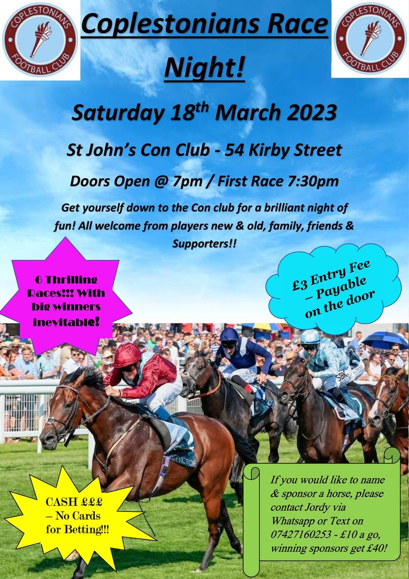 RealScoop09's tweet photo. Next Saturday at the Con Club if you fancy a flutter! https://t.co/CUDKJQJ5ue