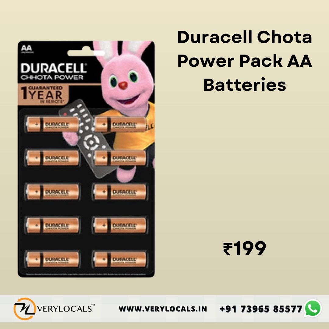 verylocals's tweet photo. The Duracell Chota Power Pack AAA Batteries are the perfect way to keep your devices powered up and ready to go. 
Order now at Verylocals India...for more details
WhatsApp: +91 7396585577
https://t.co/htsOueQAWh
https://t.co/IwruHckKN2 https://t.co/gKYOaoExXZ