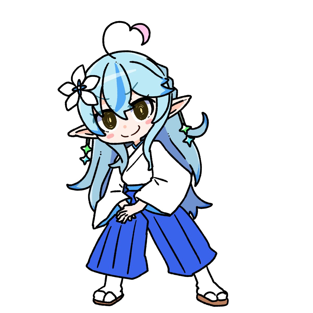 yukihana lamy 1girl solo pointy ears blue hair japanese clothes hair flower hair ornament  illustration images