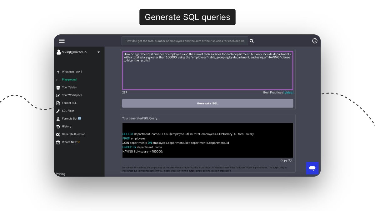 xkaramalrawi's tweet image. [8]ai2sql.io
&quot;📊 Want to master your data journey? 🚀 Look no further than AI2sql by ChatGPT! 🤖 Our powerful AI-driven tool simplifies SQL query writing at every stage of the process. 🙌 Transform your data experience today. #DataManagement #AI2sql #ChatGPT&quot; 📈💻🔍