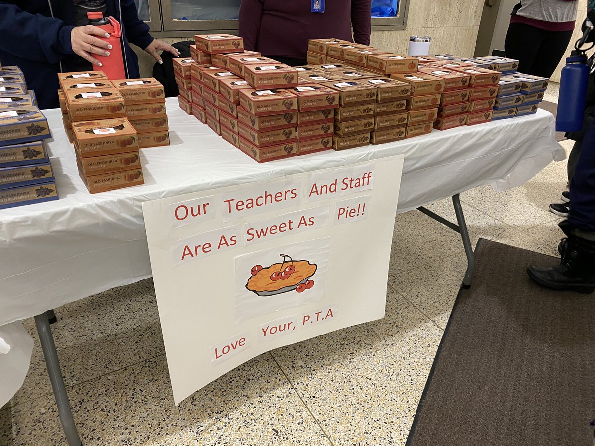 WetzlerLaurie's tweet photo. @Ps4wolves PTA spread a little staff love on Pi Day. Nice way to start a rainy day. #ourptarocks #pieforbreakfast https://t.co/4HpPHOKllE