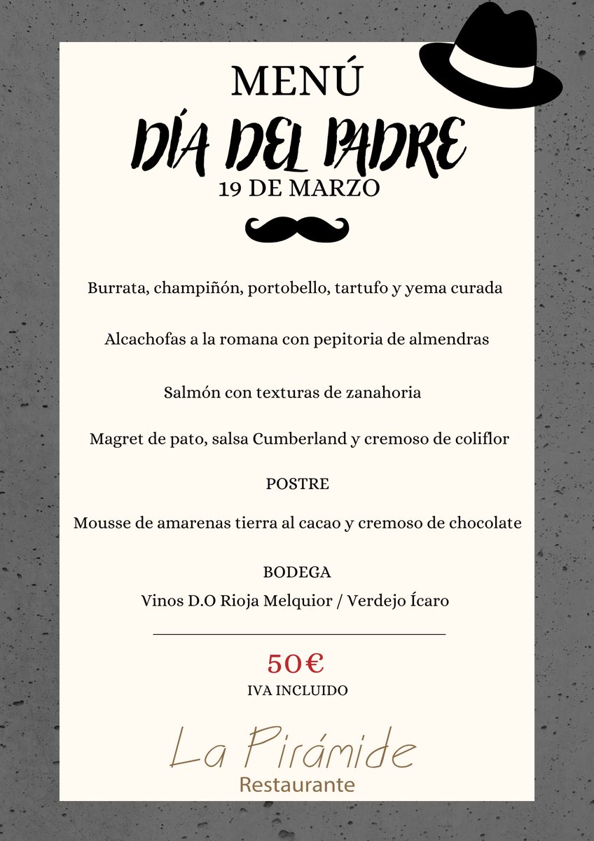 HVILLAMADRID's tweet photo. 19 de marzo día del padre, compartimos el menú que tenemos disponible. Solo reservas anticipadas. https://t.co/F5y86VzMwP