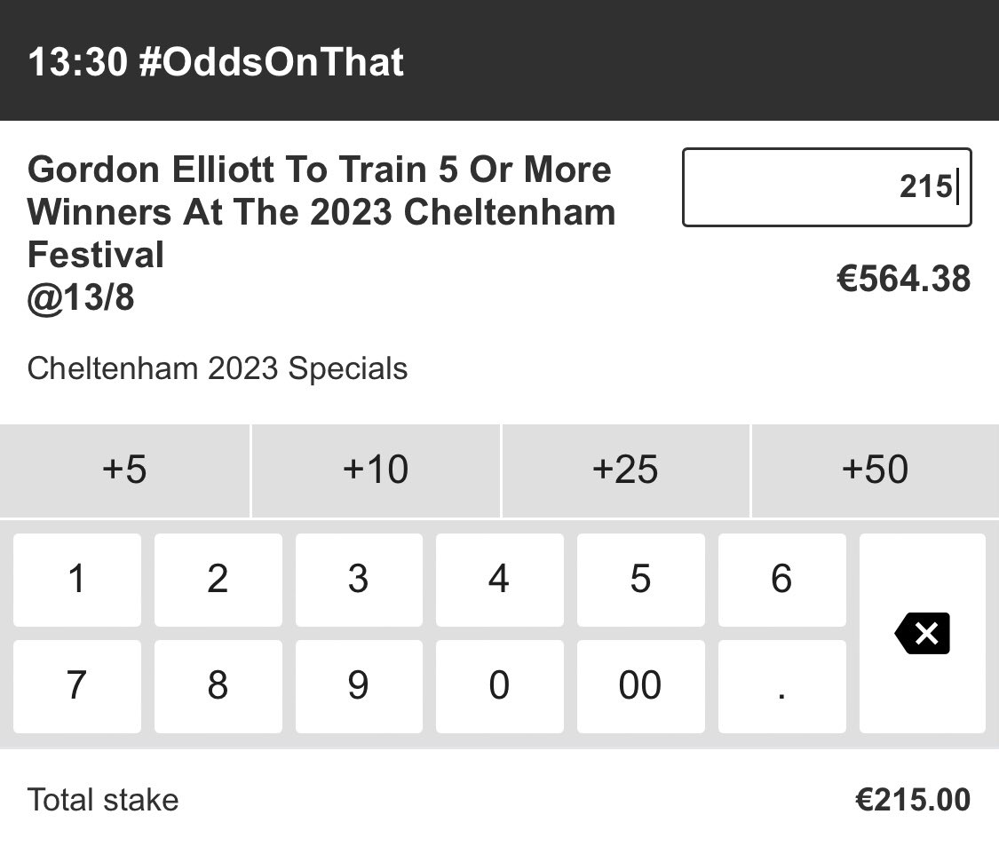 riskfreeduck's tweet photo. Nobody else can guarantee you profits during Cheltenham. With my bets there is zero risk involved as you will never lose. Making €49 if Elliott trains 5 or more winners across the whole festival and €3 even if he doesn’t. 

#Cheltenham #Cheltenham2023 #CheltenhamFestivaltips https://t.co/aGRUa300GZ