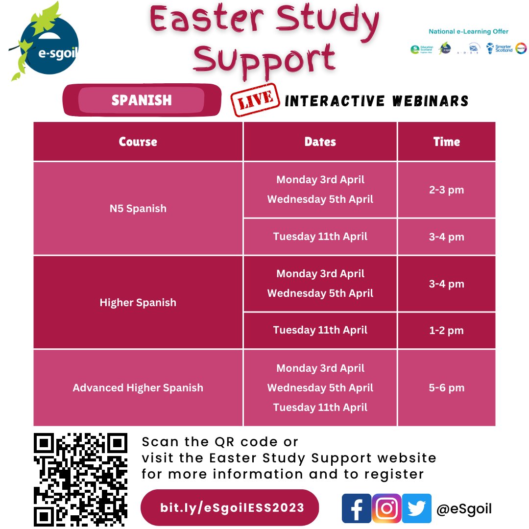 eSgoil's tweet image. Check out the French, Spanish & German timetables for Easter Study Support below. 🇫🇷🇪🇸🇩🇪
Schools - why not print these out and display in your Modern Languages department? 
All timetables for the programme can be accessed here
e-sgoil.com/media/3074/ind… 
#NeLO