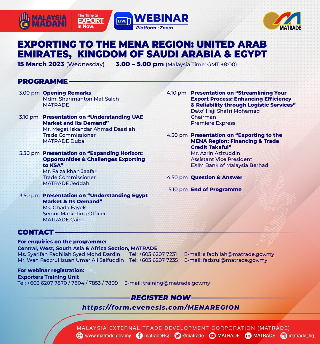 MATRADE (@matrade) on Twitter photo valuable insights and actionable strategies to help you succeed in this exciting market.
Don't miss this opportunity and register now at form.evenesis.com/MENAREGION to secure your spot!
#MATRADE
#TimeToExportIsNow
<a href="/irmohizam/">Dato' Sri Dr. Hj. Irmohizam Ibrahim</a> <a href="/sharimatsaleh/">ShariMS</a> <a href="/aby_matrade/">Abu Bakar Yusof</a> <a href="/adamraja973/">Raja Badrulnizam</a> valuable insights and actionable strategies to help you succeed in this exciting market.
Don't miss this opportunity and register now at form.evenesis.com/MENAREGION to secure your spot!
#MATRADE
#TimeToExportIsNow
<a href="/irmohizam/">Dato' Sri Dr. Hj. Irmohizam Ibrahim</a> <a href="/sharimatsaleh/">ShariMS</a> <a href="/aby_matrade/">Abu Bakar Yusof</a> <a href="/adamraja973/">Raja Badrulnizam</a>
