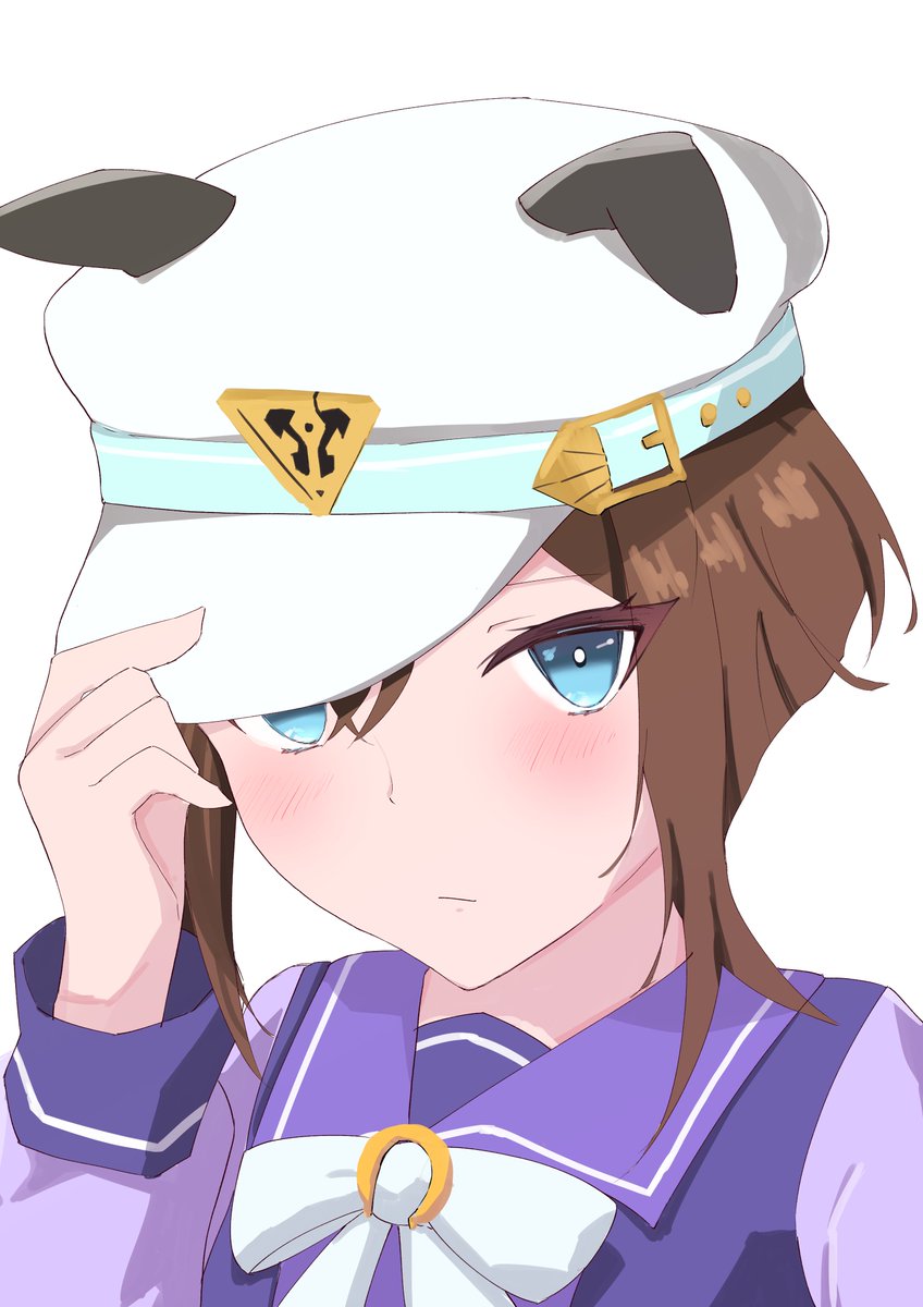 1girl solo tracen school uniform animal ears hat white background school uniform  illustration images