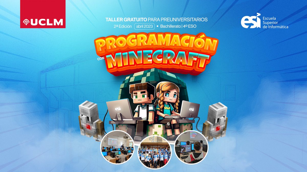 esiuclm's tweet photo. 👩‍💻👨‍💻 Volvemos a la carga ⚔️ con la 2ª Ed. del Taller GRATUITO de programación con #Minecraft #Educativo para preuniversitarios (#ESO y #Bachillerato). Aprende divirtiéndote y ten un primer contacto con tu futura Escuela de #Ingeniería 

👉 https://t.co/bA9roipQ8e

🔁❤️ (🎁 24h) https://t.co/DcDgpIX9XU