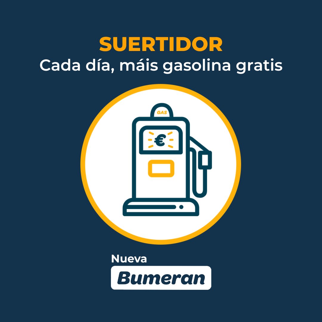 Galuresa's tweet photo. E cando cres que a nova #Bumeran xa te deu todos os descontos do día... ¡chega o #Suertidor!
Cada día una oportunidade de conseguir máis #gasolina gratis. Sorte!
E se ainda non a tes... A que agardas? https://t.co/2QQ1KlKBY3 https://t.co/ekXMLZRQNh