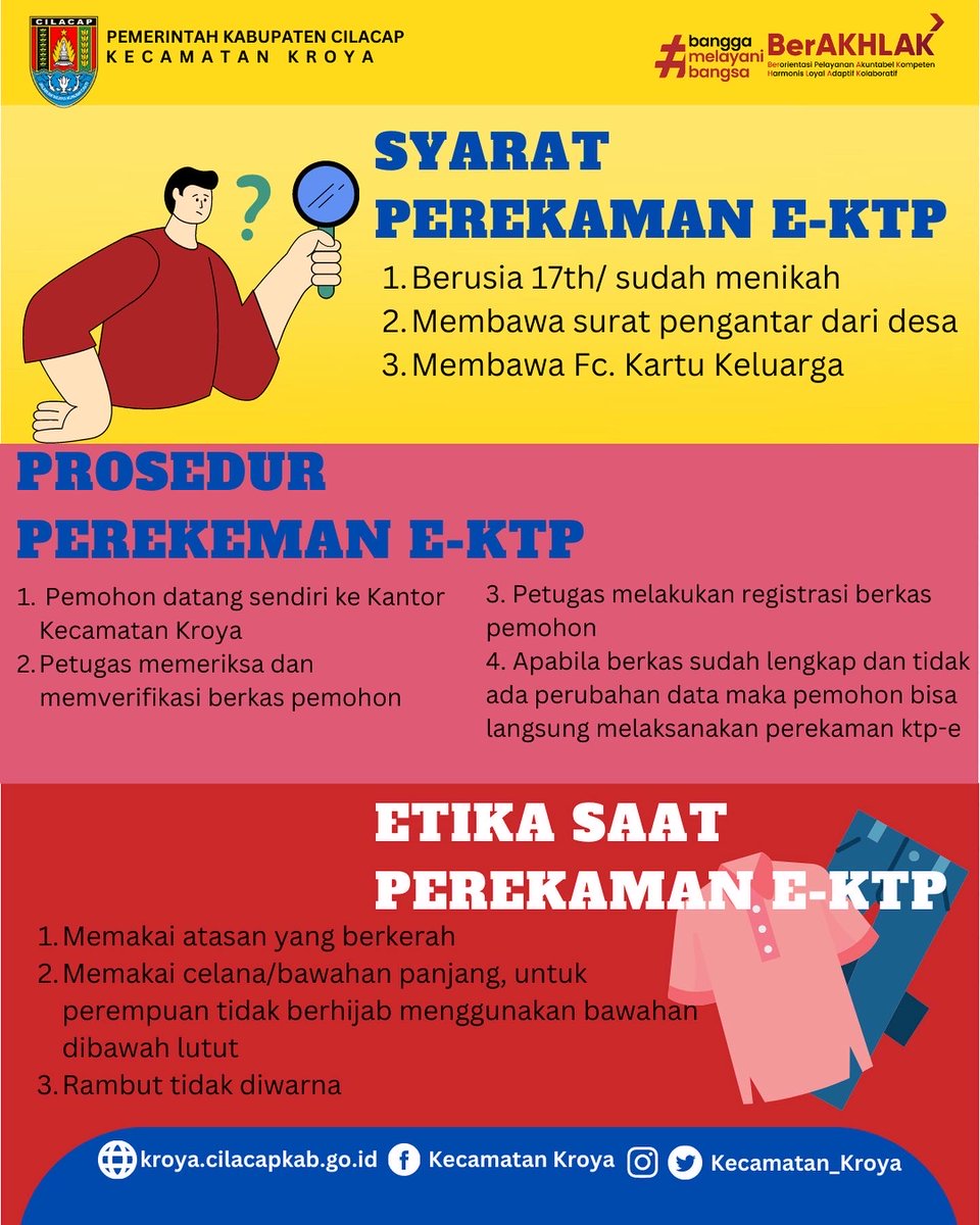 Sedulur Kroya yang belum Rekam KTP-el, silahkan ke Kec. Kroya untuk melakukan perekaman, bisa dilayani setiap hari Senin s.d Jumat  jam. 08.00 - 15.00 WiB