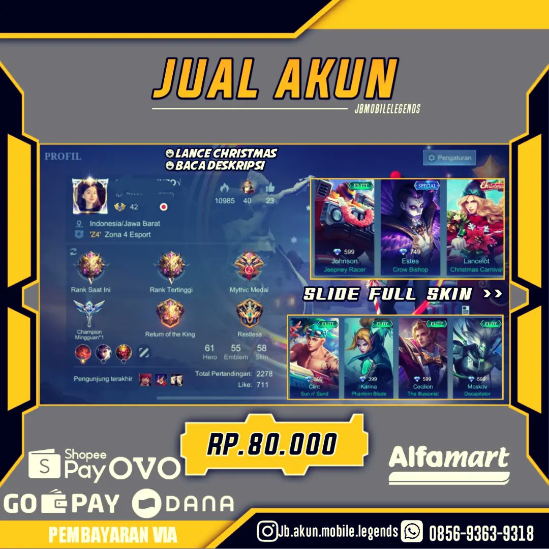 JUALBELIAKUNML's tweet photo. JUAL AKUN MOBILE LEGENDS TERMURAH > UNTUK FULL SS BISA DI SLIDE / MAU BERTANYA² TENTANG AKUNNYA TERLEBIH DAHULU BISA WA NOMOR DIBAWAH❗
~
NOTE :❗SEMUA AKUN YANG SAYA JUAL DISINI LENGKAP DENGAN EMAILNYA ❗
#MLBBIND #JESSNOLIMIT999 #JUALAKUNML #jualbeliakunmlbb #jubelml #jualmurah https://t.co/6qdMZtP3U3