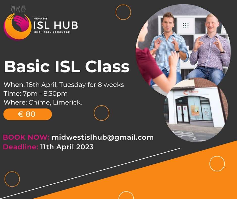 Mid-West ISL Hub (@islmid) on Twitter photo ❗#IrishSignLanguage basic classes starting Tuesday 18th April for 8 weeks in <a href="/ChimeFor/">National Charity for Deaf & Hard of Hearing People</a> Limerick❗If you've always wanted to learn, how is your chance 🤟🏻 Email on poster to book your place! ❗#IrishSignLanguage basic classes starting Tuesday 18th April for 8 weeks in <a href="/ChimeFor/">National Charity for Deaf & Hard of Hearing People</a> Limerick❗If you've always wanted to learn, how is your chance 🤟🏻 Email on poster to book your place!