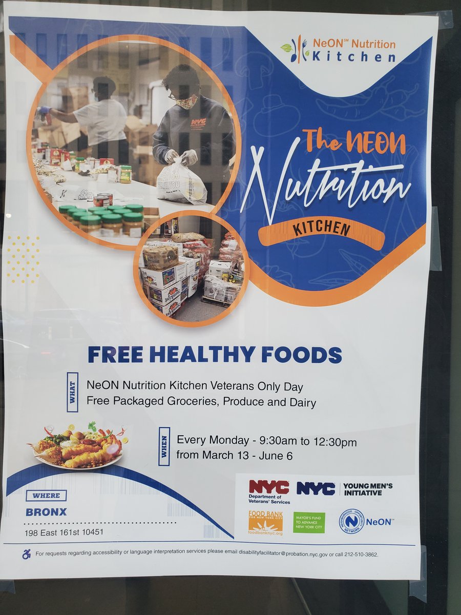 nycneon's tweet photo. Proud to partner with @nycveterans in providing a veterans (and their families)-only day 
@NYCNeON South Bronx Nutrition Kitchen: Mondays 10am-1pm through 6/12. A Veterans Benefit Coordinator is also on-site. Thanking all NYC Veterans for their service! https://t.co/UCidtI1TRb