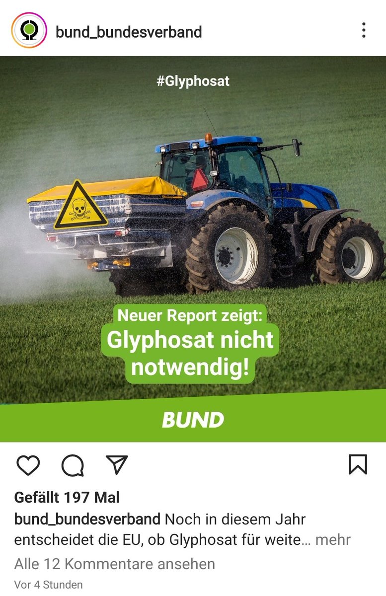 SebiVogler's tweet photo. Bei Instagram bringt der @bund_net Glyphosat mit dem Düngerstrruer aus.

Das spiegelt aus die "Fachkompetenz" des BUND sehr gut wieder. https://t.co/lwZ7Ff1Y12
