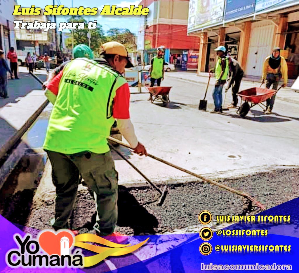 #14Mar ||🇻🇪YO♥️CUMANÁ
📢 Alcalde.<a href="/lossifontes/">LUIS JAVIER SIFONTES</a> de la ciudad de #Cumana,  con las cuadrillas activas, en el plan recupera tu vialidad: 🚧
 Con el bacheo de calles y Av.
➡️.@FermariOrtega
➡️ #Sucre
➡️ #poupettekenza 
#ChávezAntiimperialista