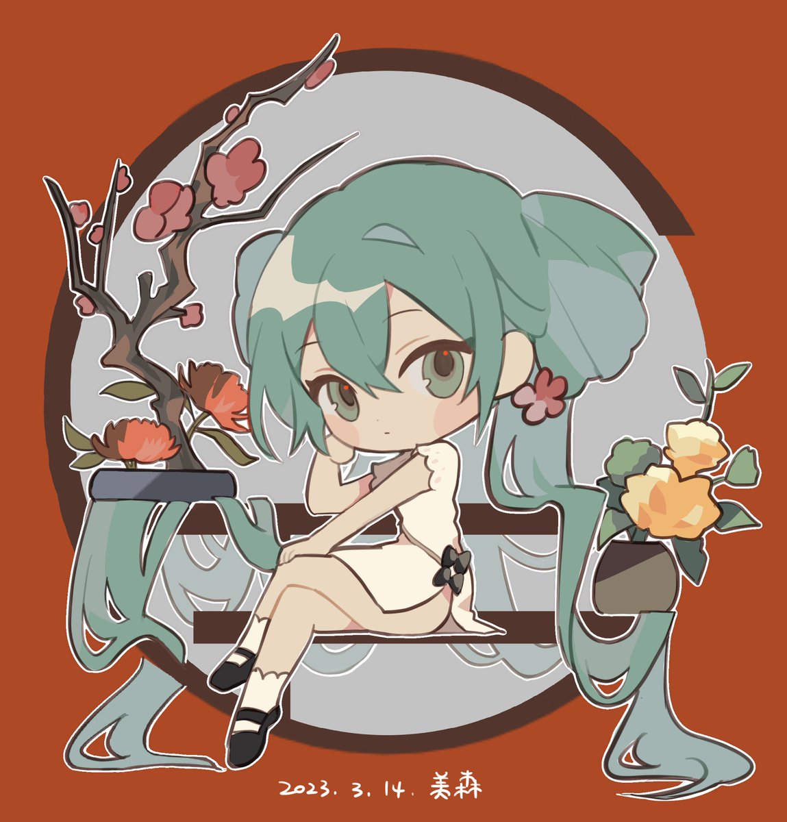 hatsune miku 1girl solo long hair flower dress twintails china dress  illustration images