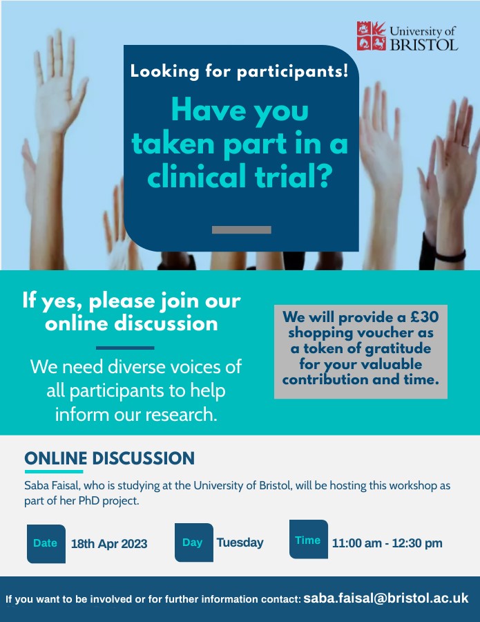Calling patients and public who have taken part in a #clinicaltrial - Consider joining an online discussion to give your insights &amp; experiences to help  better understand how to improve the recruitment process for future clinical trials. #TrialsMethodology