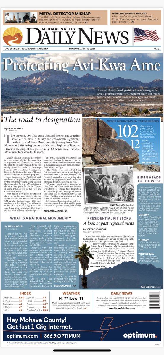 daisylaree_'s tweet photo. From a plan to the page 👌🏼 I am super proud of this past Sunday's paper and my team! Putting together the layout was fun, and all of these elements were informative and tackled a large topic seamlessly. I can't wait to do more projects with the @MohaveDailyNews team! https://t.co/zCY878FRKn
