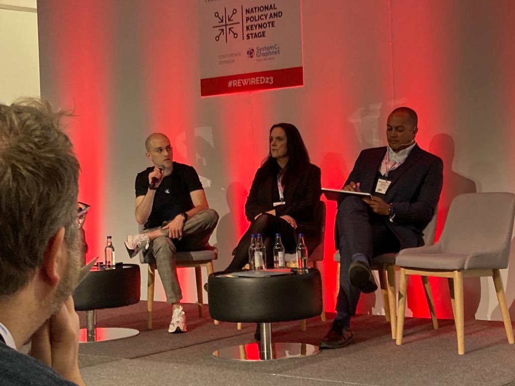 Great to see Christopher El Badaoui from #DHLAccelerator alumnus <a href="/lvndrhealth/">LVNDR Health</a> on the national policy stage at #Rewired23 talking about using digital to address health inequalities 🏥