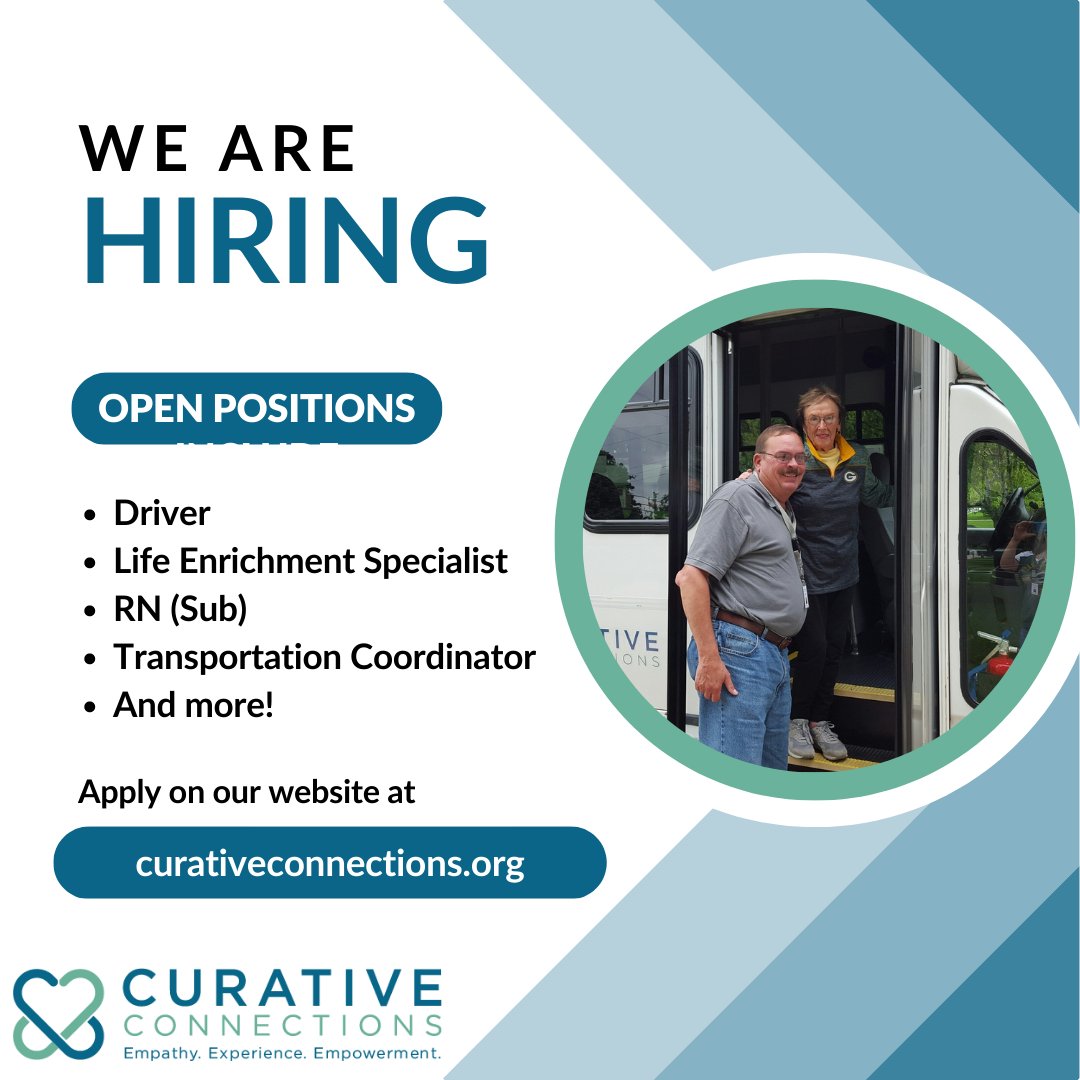 Looking for your next opportunity? Join our team at Curative Connections!

Apply on our website at curativeconnections.org/join-us/join-o….