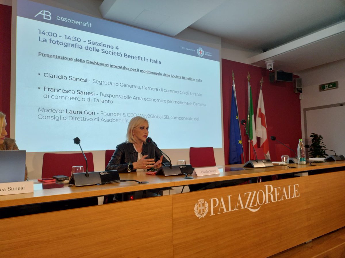 assobenefit's tweet photo. Sessione 4 di #SBday23: @ClaudiaSanesi1 e @FrancescaSane presentano la prima Dashboard evoluta per il monitoraggio e l’analisi delle #societàbenefit in Italia realizzata da @camcomtaranto con @infocamere: 2626 imprese al 31.12.2022 (+55% rispetto al 2021)! https://t.co/4HIKverxvq
