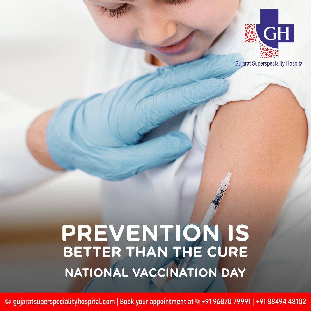 Prevention is better than the cure. 
National Vaccination Day. 

 #nationalvacccinationday #vaccination #Preventionisbetterthancure #GujaratSuperspecialityHospital