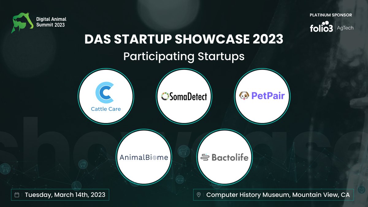 Say hello to our #DASStartupShowcase2023 participants: #CattleCare, <a href="/SomaDetect/">SomaDetect | Make Better Milk</a>, <a href="/animalbiome/">AnimalBiome</a> , <a href="/Bactolifeinc/">Bactolife</a>, and <a href="/PetPair/">PetPair</a>. See these startups in action at #DAS2023. Book your Ticket now! bit.ly/3ZNBdlr #DAS #Petpair #Microbiome #Agtech #Agritech #animalhealth