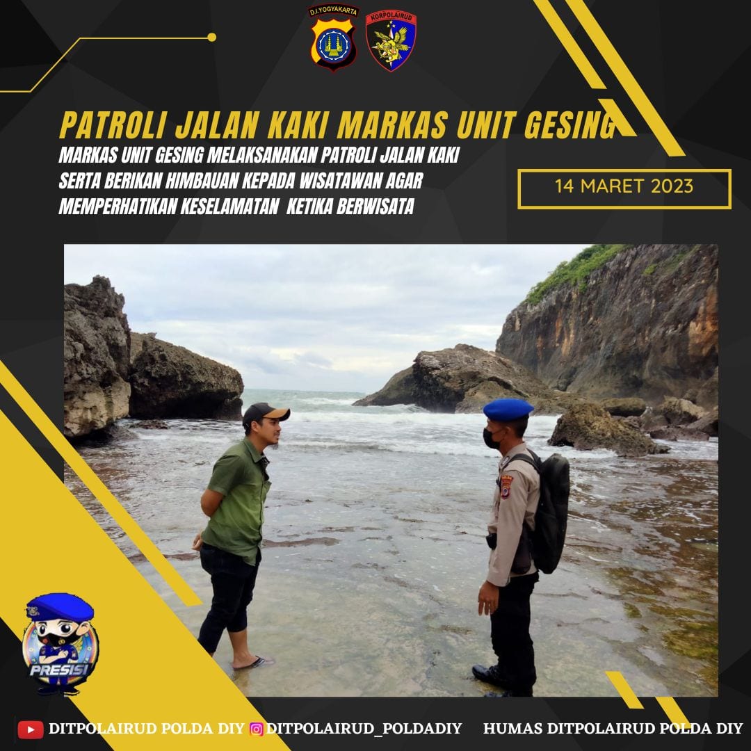 polairdiy's tweet photo. Markas Unit Polairud Gesing melalui patroli jalan kaki melaksanakan himbauan kepada wisatawan Pantai Goa Cemara agar memperhatikan keselamatan ketika berwisata, Selas(14/03/2023) https://t.co/GTQ7y70pdK