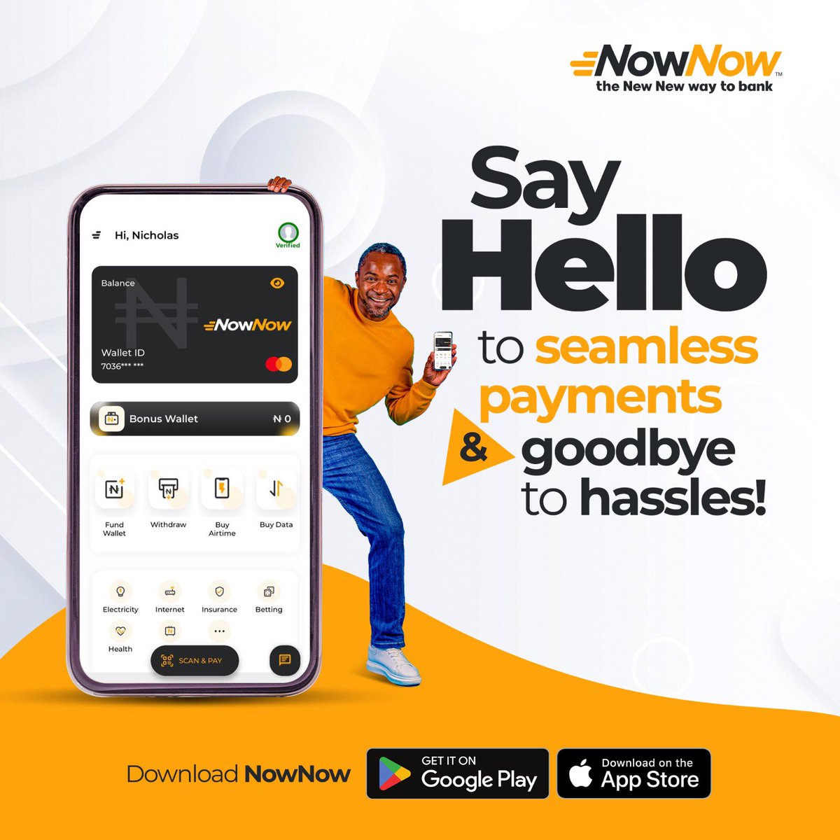 Enjoy seamless payments with NowNow,
Fast, Secure and Reliable services from us is guaranteed.

Download NowNow today.

#nownow #seamlesspayments