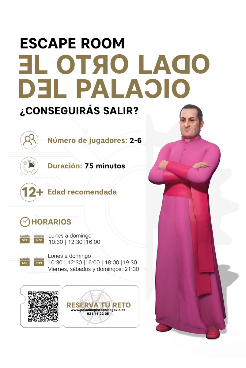 "El otro lado del Palacio" se ha diseñado con el objetivo de descubrir este antiguo lugar de residencia de los obispos hasta el s. XX.

🎲A través de enigmas, en 75 minutos se reta a los jugadores a traer la paz al Palacio