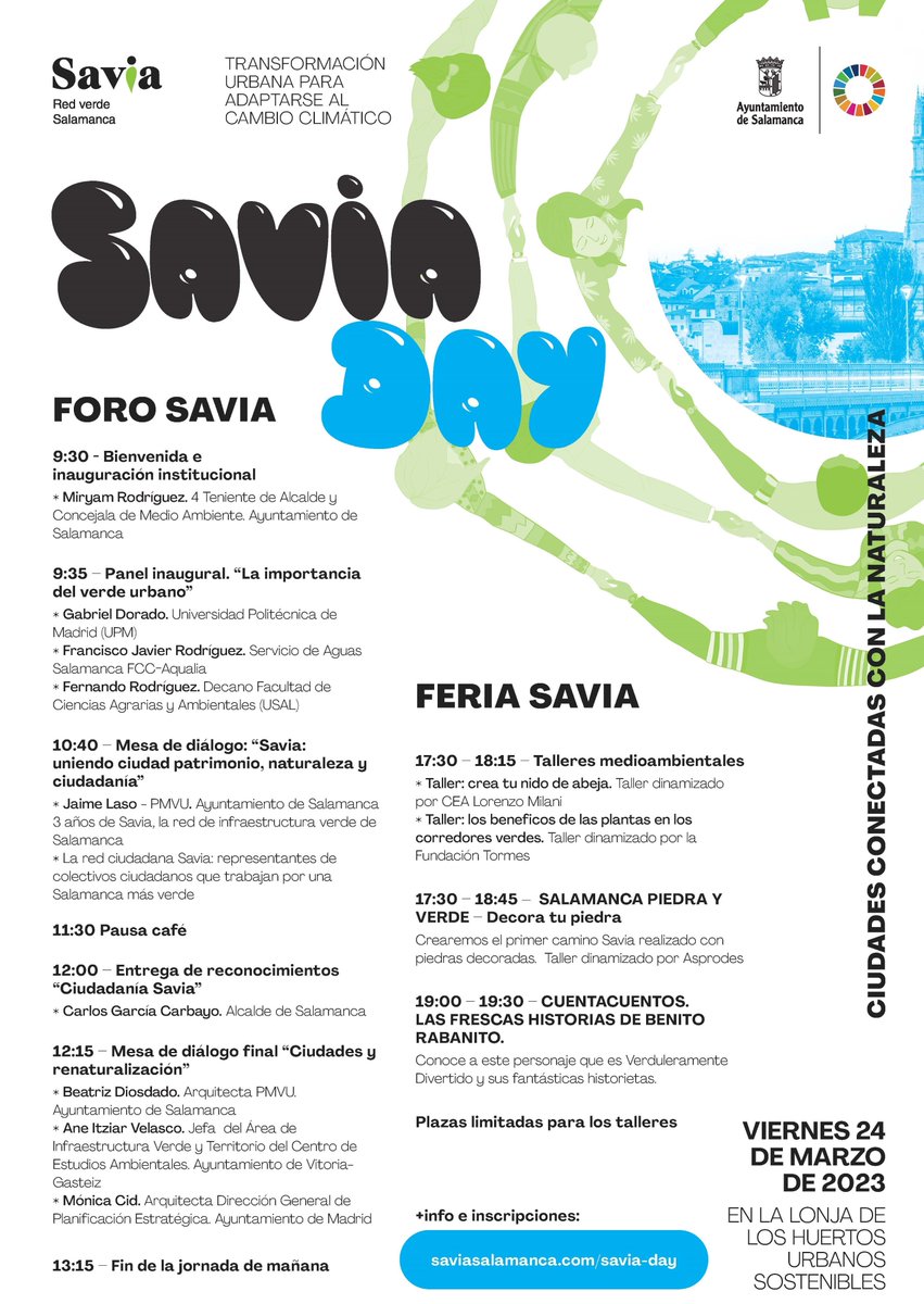 aytoSalamanca's tweet photo. #Salamanca celebrará el #SaviaDay con un foro técnico, actividades para la ciudadanía y reconocimientos a entidades locales por su impulso y contribución al desarrollo de @SaviaSalamanca 

📍Lonja de los Huertos Urbanos
🗓️24 de marzo 
🔎Programa 👇

https://t.co/VYgXYE28et https://t.co/Z5ojsv1o4i