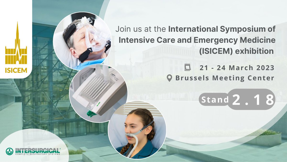 intersurgical's tweet photo. #ISICEM23 starts next week. Our #criticalcare team will be on stand 2.18 showcasing our full range including our latest #patientinterface & #activehumidification offerings. We can't wait to see you there!
📲https://t.co/1bRgoex52I
📧info@intersurgical.com
@ISICEM #Intersurgical https://t.co/PNnKAlAnJp