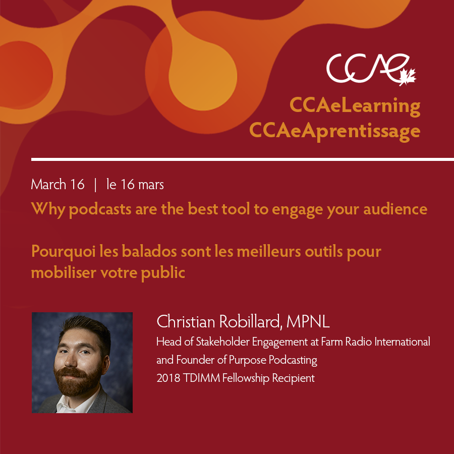 This Thursday! Join <a href="/CPRobillard/">Christian Robillard, MPNL</a> <a href="/farmradio/">Farm Radio International</a> at the next CCAeLearning session and dive into why #podcasts are the best tool for your audience.
ccaecanada.org/events/ccaelea…
Free for CCAE members
