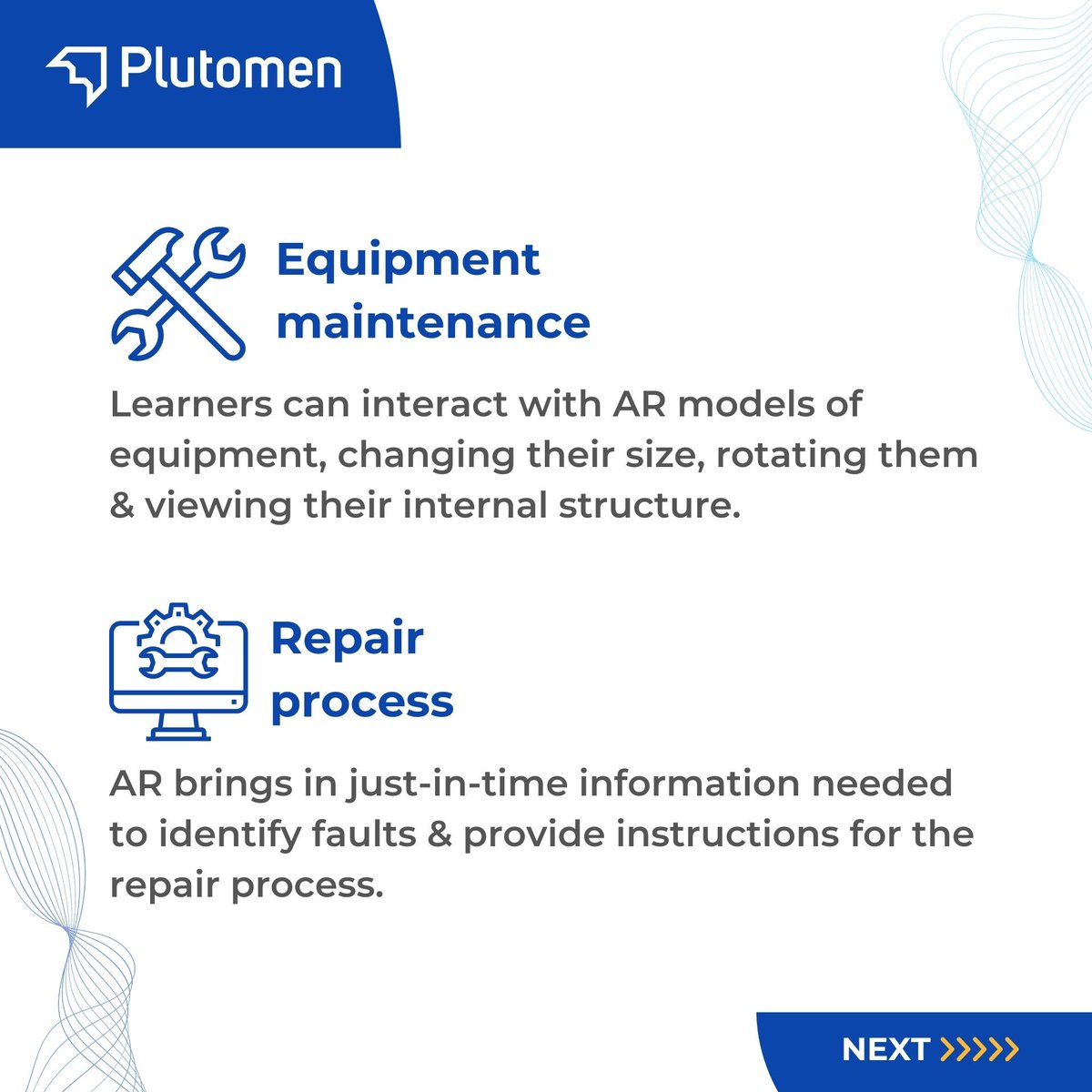 PlutoMen_Live's tweet image. Combining #TPM with #AR technology leads to better overall #equipmentperformance &amp;amp; increased #productivity. AR also enhances staff training, making it more engaging &amp;amp; efficient. Our AR solutions can help organizations implement this #technology &amp;amp; stay ahead of the competition.