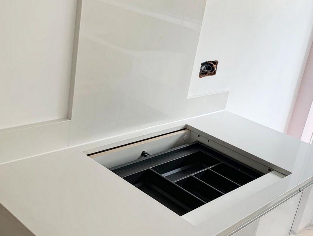 20mm Astral White Lumina stone quartz looks fabulous in this white kitchen.  <a href="/MedusaStoneLtd/">Medusa Stone Ltd</a>