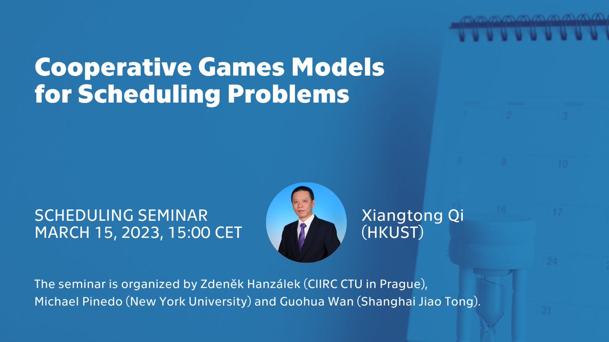 CIIRCCTU's tweet photo. 📊 | Learn about cooperative game theory and economic treatments demonstrated by games related to scheduling problems.

📅 Watch the seminar with Xiangtong Qi from @hkust.

➡️ https://t.co/tT0vDuraFS

#ciirc

@CIIRCCTU @nyuniversity @iirc_cz @sjtu1896 https://t.co/5sWtGyhoCj