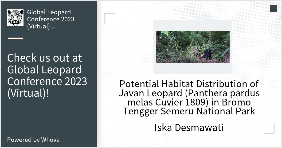 Come check out our Poster at Global Leopard Conference 2023 (Virtual)@LeopardConf  
Thanks to @PantheraCats #WildCRU #GlobalLeopardConference #leopardsoftheworld #pantherapardus #javanleopard - via #Whova event
