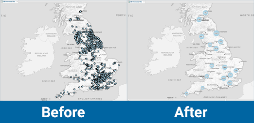 cadcorp's tweet image. Cadcorp SIS 9.1 is here | In both #SISDesktop &amp;amp; #SISWebMap, there’s a new cluster theme. Dynamic clustering of items provides an effective way to visualise lots of point data on a map. What else is new? cdcp.io/sis9-1 #SIS9.1 #MakingSenseofPlace #spatialinsight #GIS